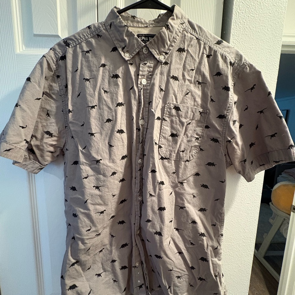 [3 for $20] Gray Dinosaur Print Casual Shirt
